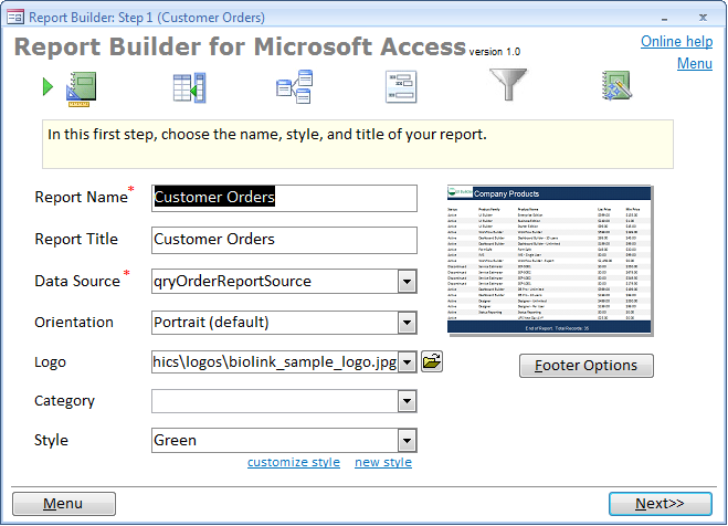Screenshot for Report Builder for Access 1.1