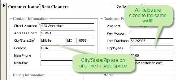 MS Access Form Alignment and Sizing example