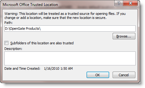 ms access runtime 2016 trusted locations registry
