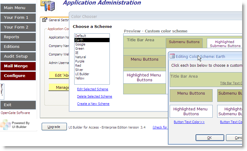 Microsoft Access menu form color schemes